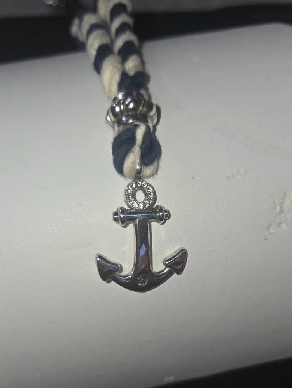 Brighton Silver Anchor Bracelet - Navy and White